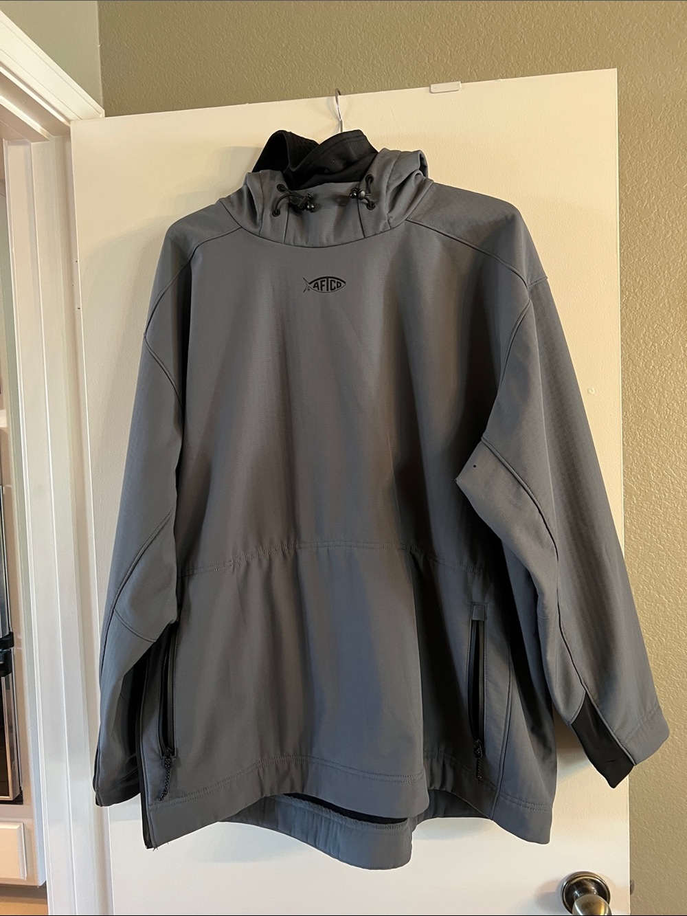 AFTCO Men's Charcoal Hooded pullover Windbreaker/Jacket 3X